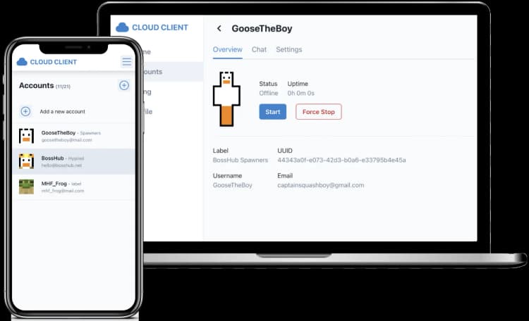 Dashboard interface on mobile showing account status